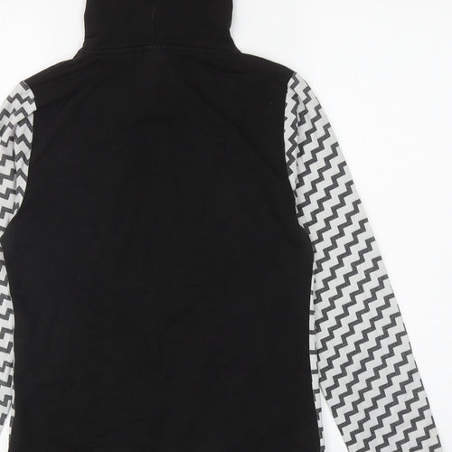 Angelle Milan Womens Black Geometric Cotton Full Zip Hoodie Size S Zip