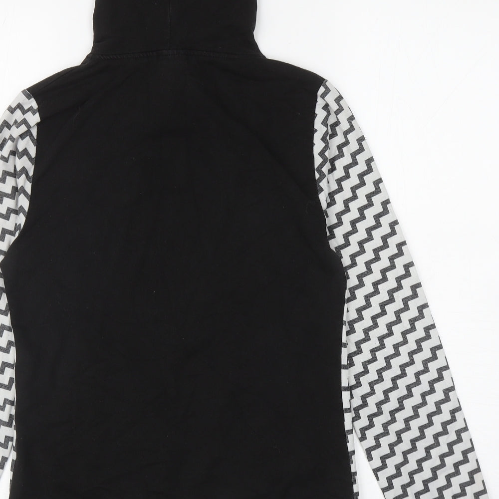Angelle Milan Womens Black Geometric Cotton Full Zip Hoodie Size S Zip
