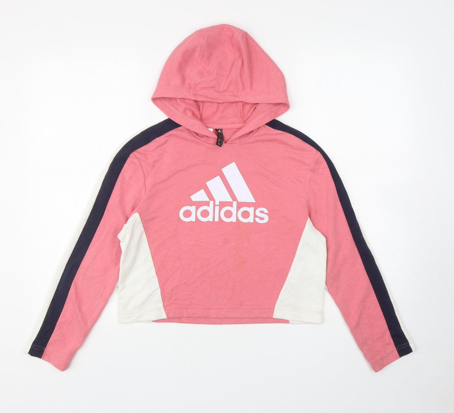adidas Girls Pink Colourblock Cotton Pullover Hoodie Size 11-12 Years Pullover - Cropped