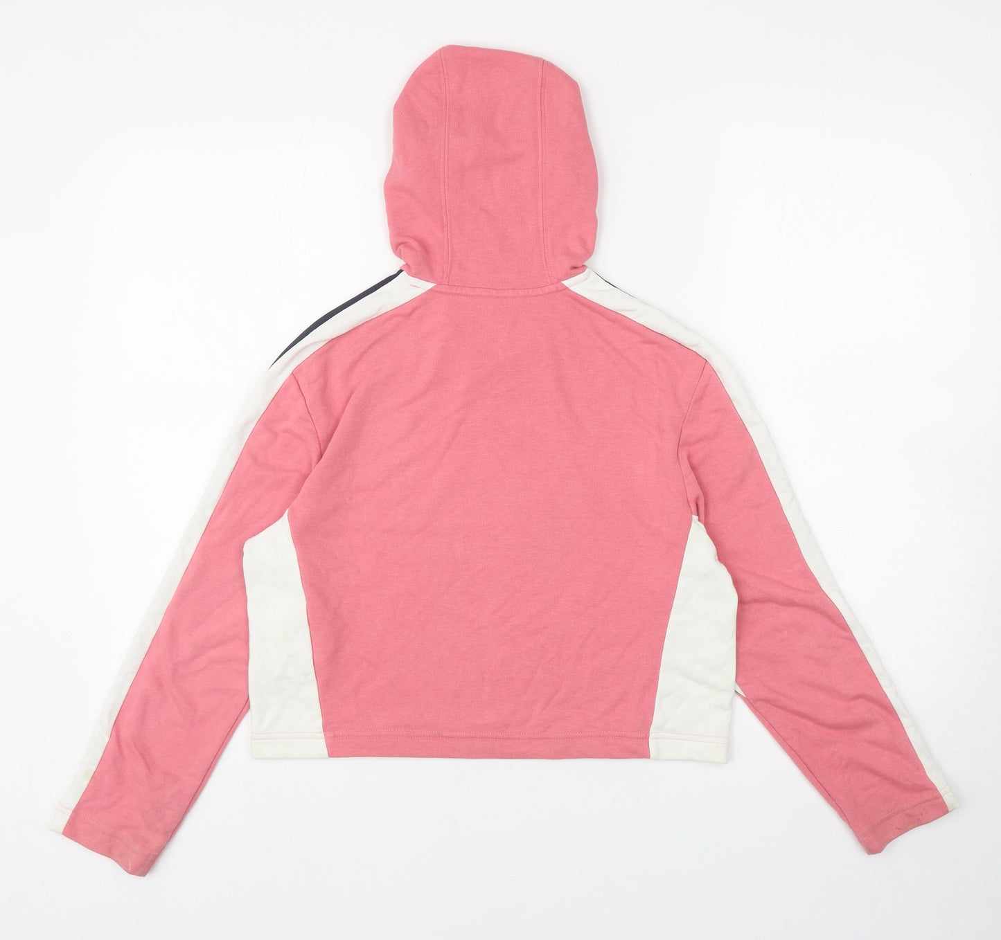 adidas Girls Pink Colourblock Cotton Pullover Hoodie Size 11-12 Years Pullover - Cropped