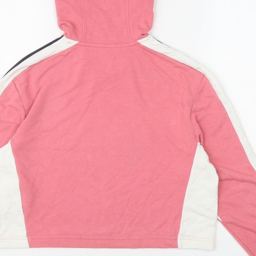 adidas Girls Pink Colourblock Cotton Pullover Hoodie Size 11-12 Years Pullover - Cropped