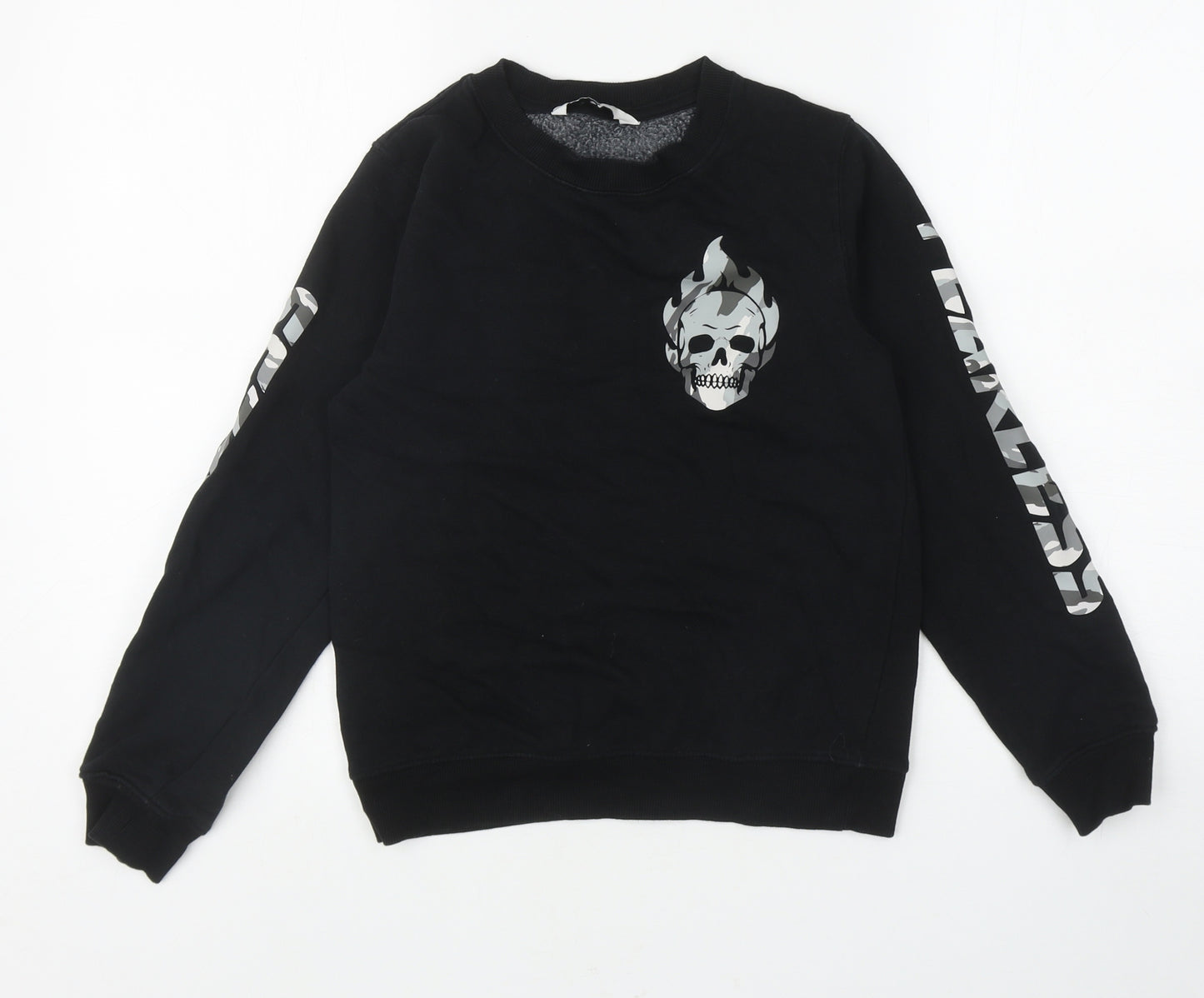 Very Boys Black Cotton Pullover Sweatshirt Size 10 Years Pullover - Skull