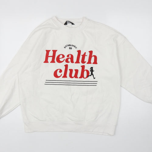 F&F Womens White Cotton Pullover Sweatshirt Size 10 Pullover - Health Club