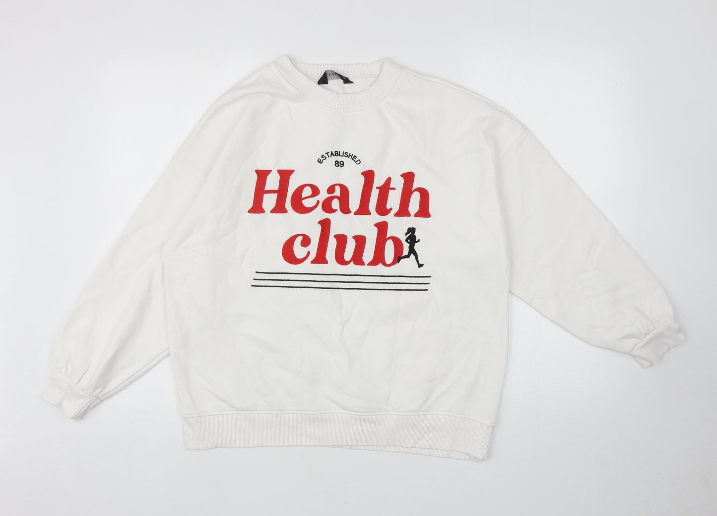 F&F Womens White Cotton Pullover Sweatshirt Size 10 Pullover - Health Club
