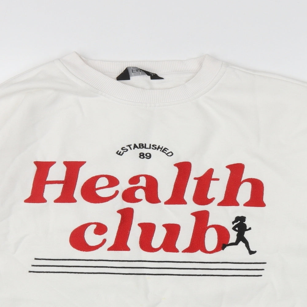 F&F Womens White Cotton Pullover Sweatshirt Size 10 Pullover - Health Club