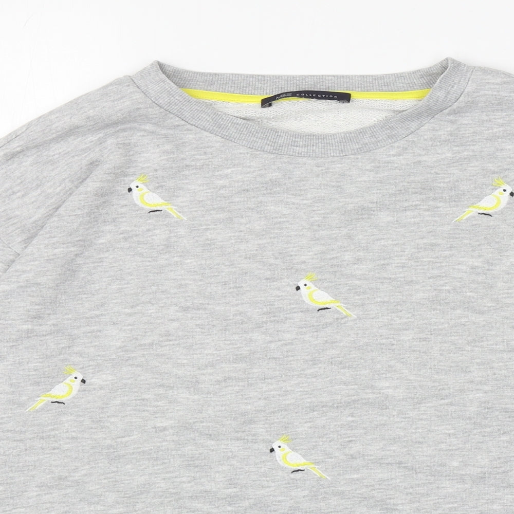 Marks and Spencer Womens Grey Cotton Pullover Sweatshirt Size 12 Pullover - Parrots