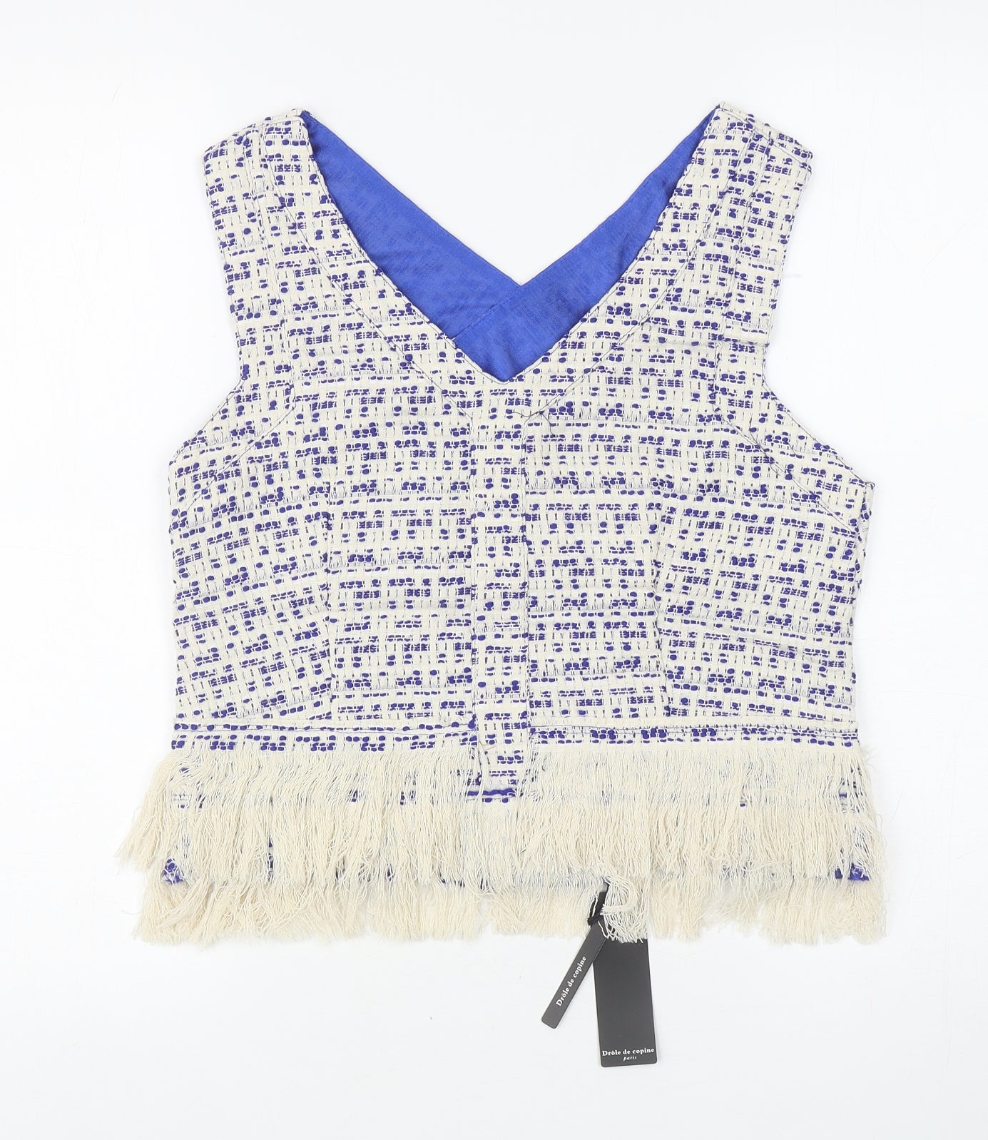 Drole De Copine Womens Blue Polyester Cropped Tank Size L V-Neck