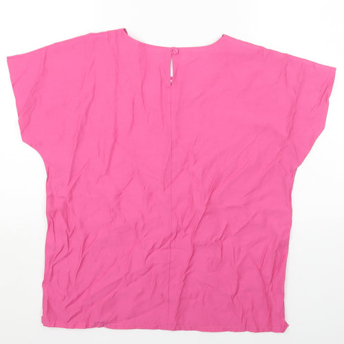 Daxon Womens Pink Floral Viscose Basic T-Shirt Size 14 Round Neck