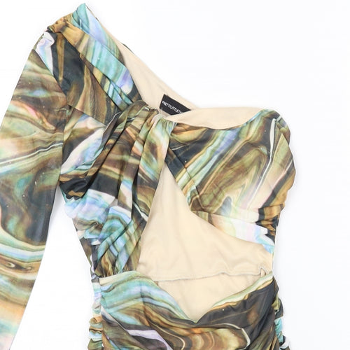 PRETTYLITTLETHING Womens Multicoloured Geometric Polyester Bodycon Size 8 Off the Shoulder Zip