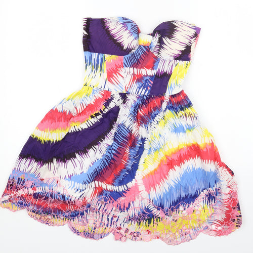Lipsy Womens Multicoloured Geometric Cotton Fit & Flare Size 10 Sweetheart Zip