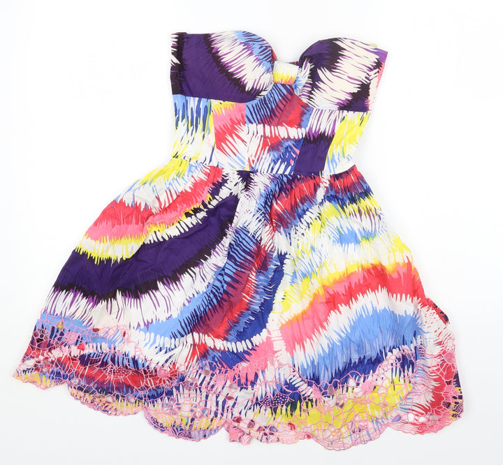 Lipsy Womens Multicoloured Geometric Cotton Fit & Flare Size 10 Sweetheart Zip