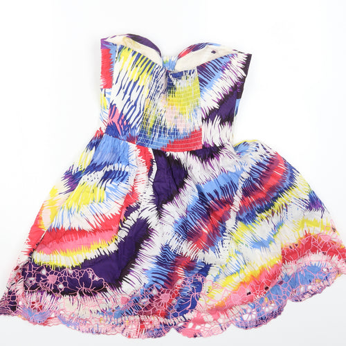 Lipsy Womens Multicoloured Geometric Cotton Fit & Flare Size 10 Sweetheart Zip
