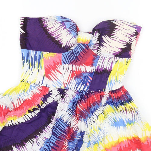 Lipsy Womens Multicoloured Geometric Cotton Fit & Flare Size 10 Sweetheart Zip