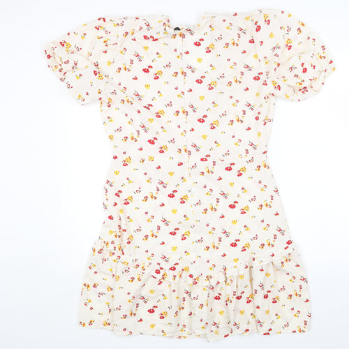 Boohoo Womens White Floral Polyester Fit & Flare Size 16 V-Neck Zip