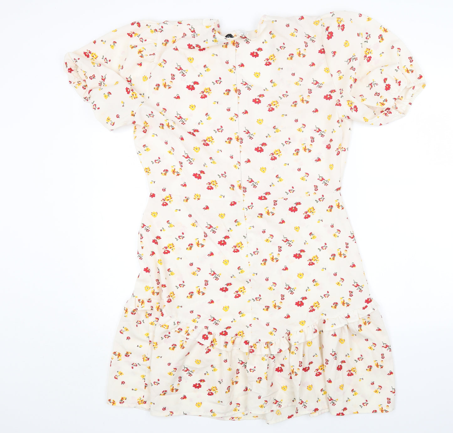 Boohoo Womens White Floral Polyester Fit & Flare Size 16 V-Neck Zip