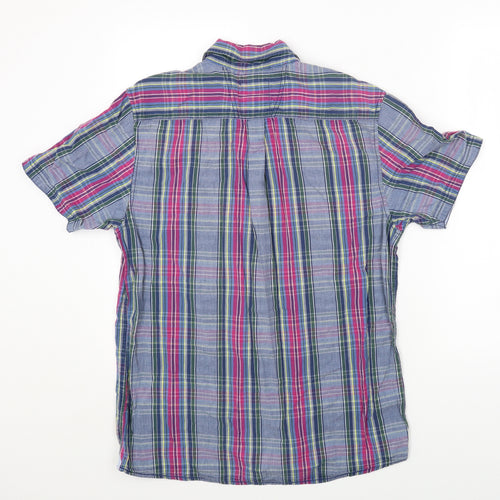 Boston Crew Mens Blue Striped Cotton Button-Up Size M Collared Button