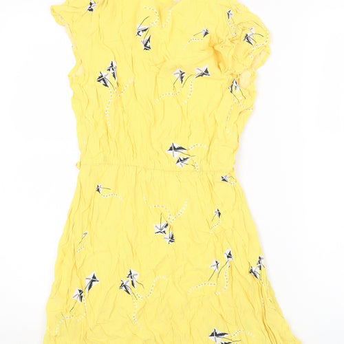 Henry Holland Womens Yellow Geometric Viscose Fit & Flare Size 10 Collared Button - Kite Print