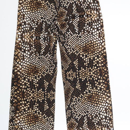New Frontier Womens Brown Animal Print Cotton Trousers Size M L30 in Regular Drawstring - Snake Print