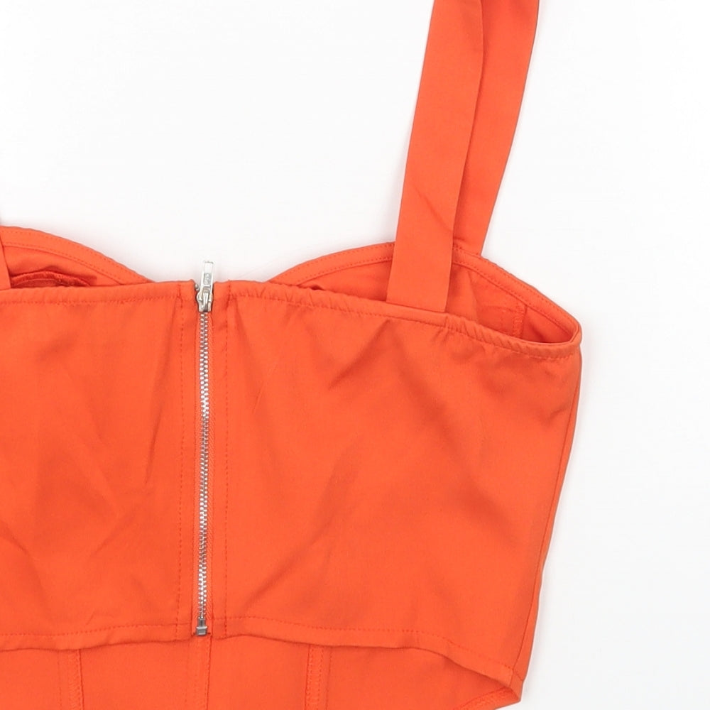 PRETTYLITTLETHING Womens Orange Polyester Cropped Tank Size 10 Sweetheart