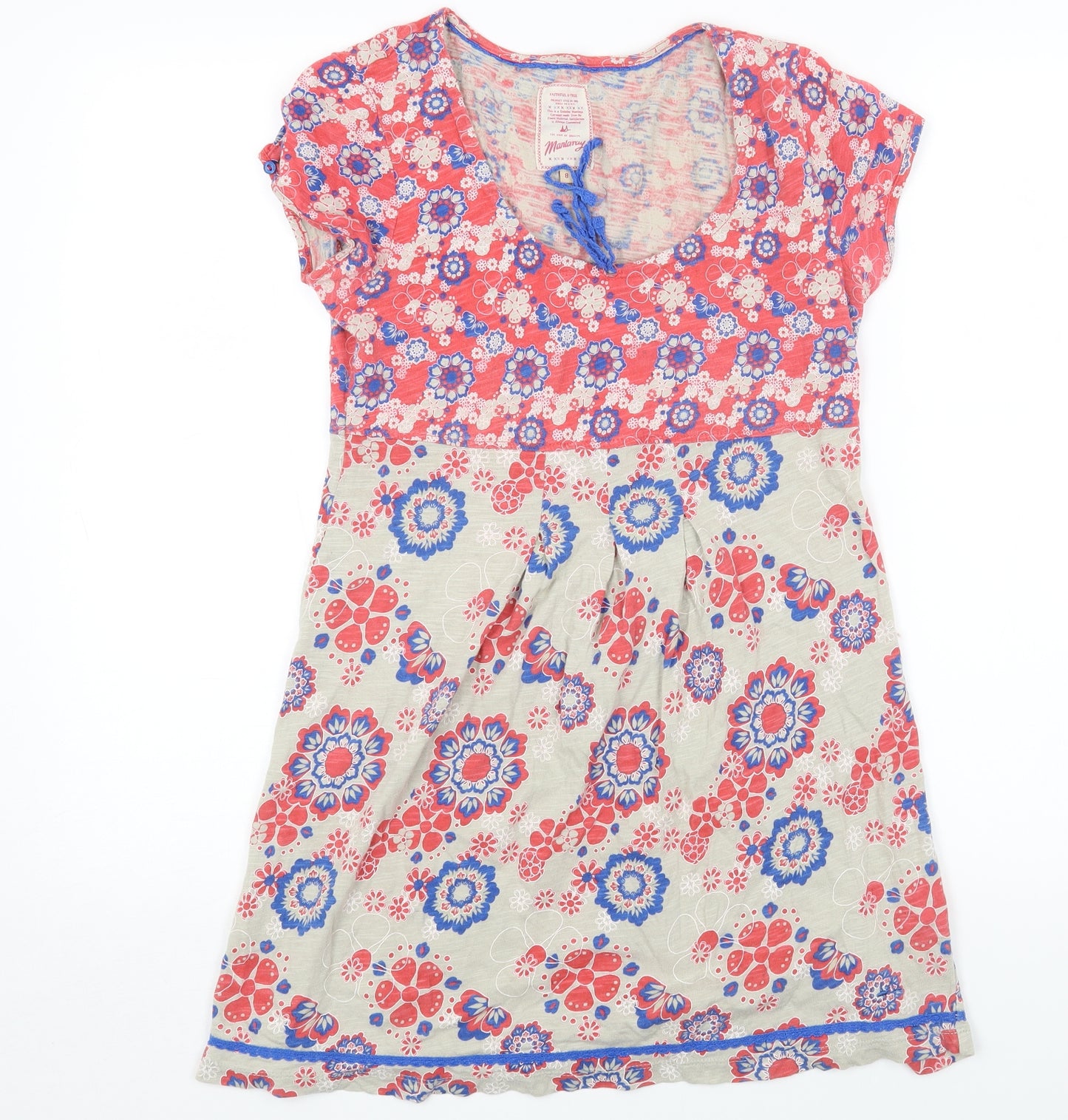 MANTARAY PRODUCTS Womens Multicoloured Floral Cotton A-Line Size 8 Square Neck Pullover