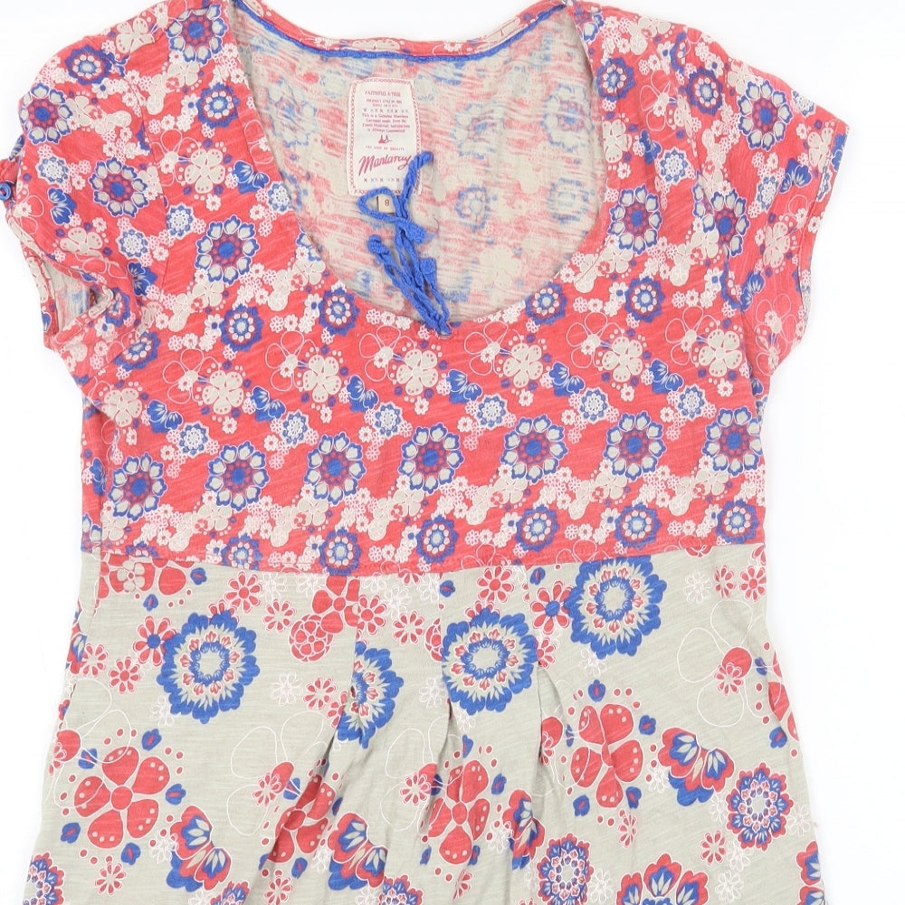 MANTARAY PRODUCTS Womens Multicoloured Floral Cotton A-Line Size 8 Square Neck Pullover