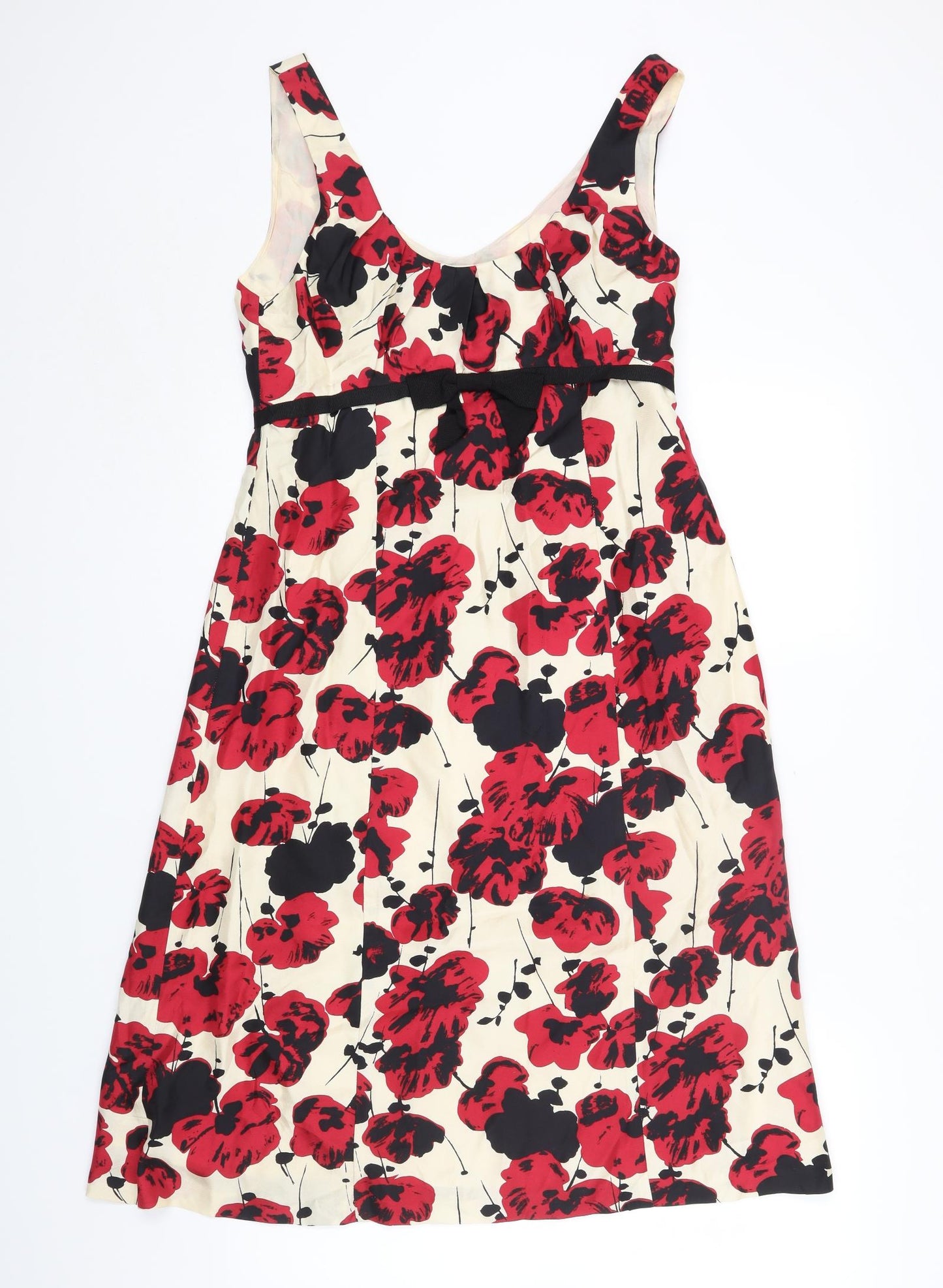 L.K. Bennett Womens Ivory Floral Silk A-Line Size 12 Scoop Neck Zip