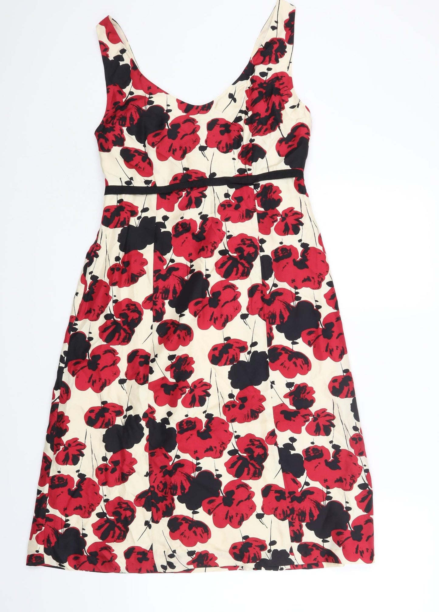 L.K. Bennett Womens Ivory Floral Silk A-Line Size 12 Scoop Neck Zip