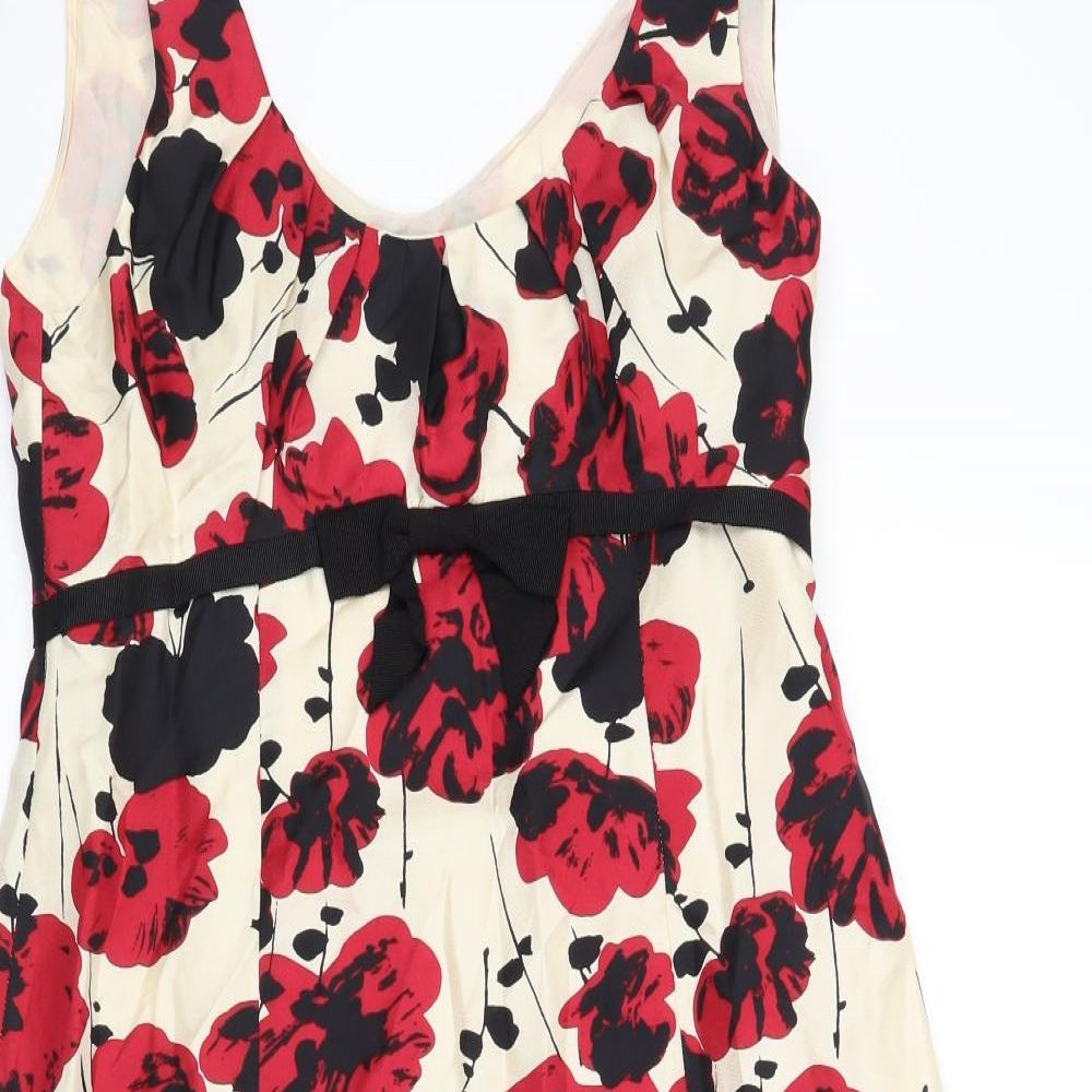 L.K. Bennett Womens Ivory Floral Silk A-Line Size 12 Scoop Neck Zip