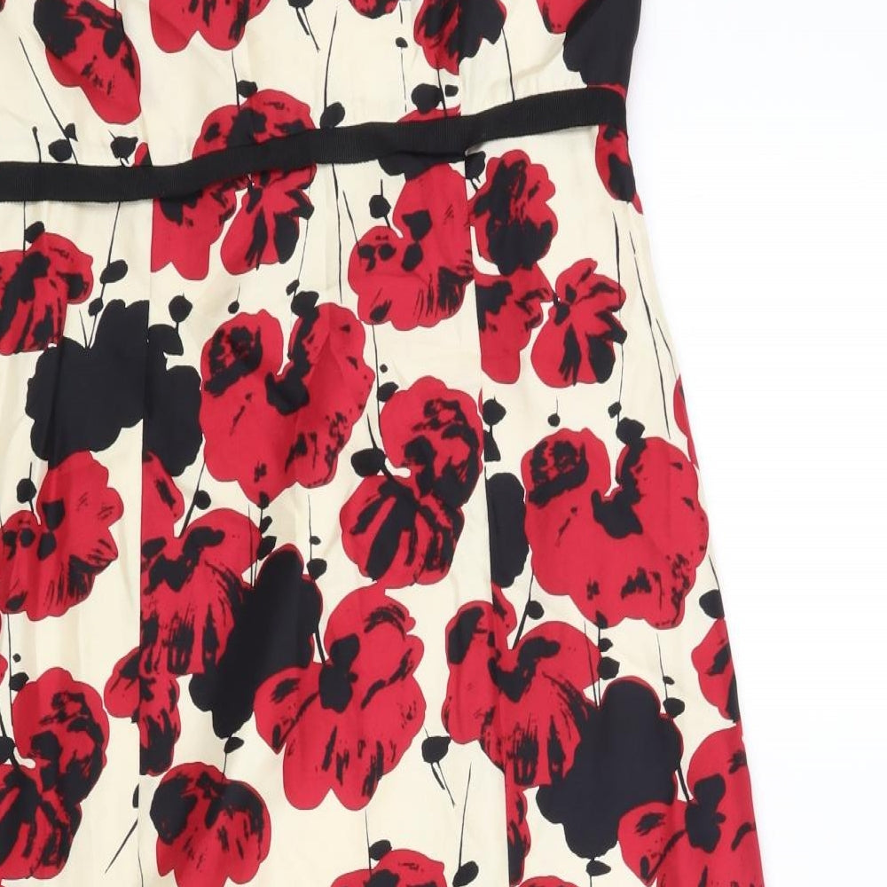 L.K. Bennett Womens Ivory Floral Silk A-Line Size 12 Scoop Neck Zip