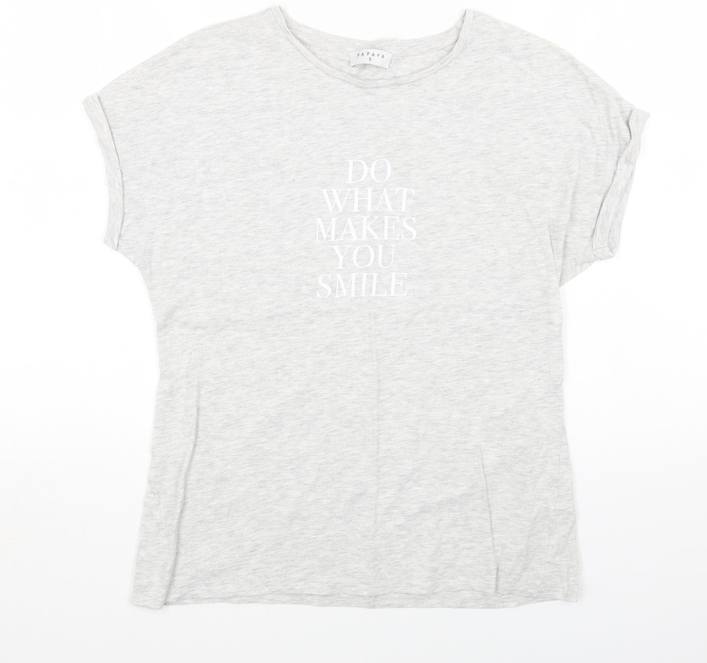 Papaya Womens Grey Cotton Basic T-Shirt Size S Round Neck - Do What Makes You Smile