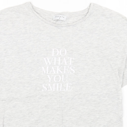 Papaya Womens Grey Cotton Basic T-Shirt Size S Round Neck - Do What Makes You Smile