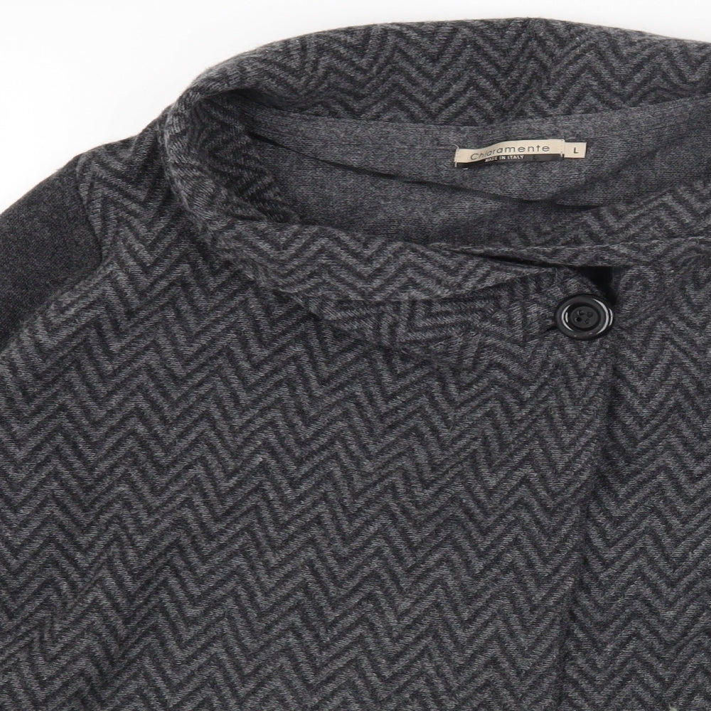 CHIARAMENTE Womens Grey Collared Geometric Wool Cardigan Jumper Size L