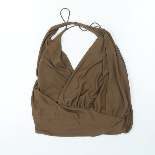 Zara Womens Brown Polyester Basic Blouse Size S V-Neck