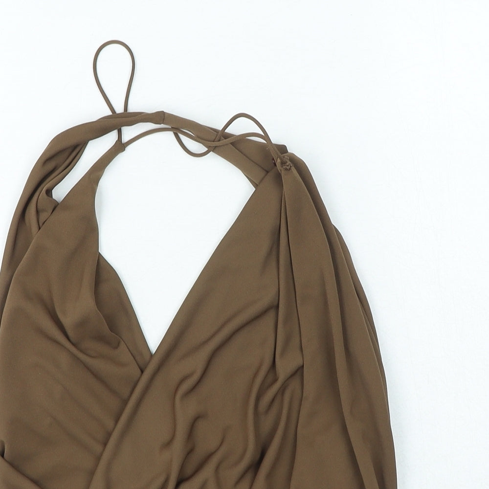 Zara Womens Brown Polyester Basic Blouse Size S V-Neck