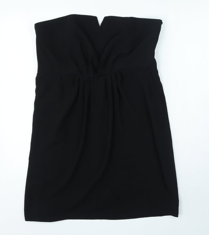 Oasis Womens Black Polyester Mini Size 16 Off the Shoulder Zip