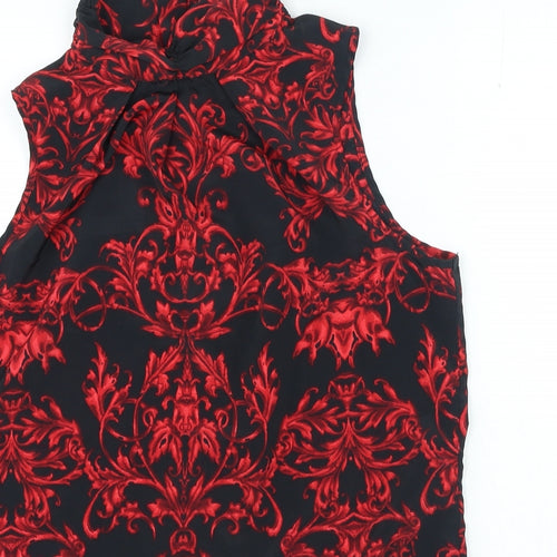 NEXT Womens Red Geometric Polyester Basic Blouse Size 12 High Neck