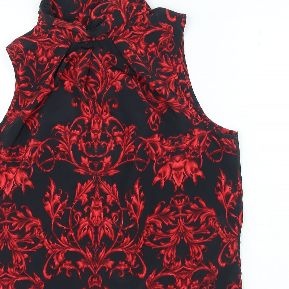 NEXT Womens Red Geometric Polyester Basic Blouse Size 12 High Neck
