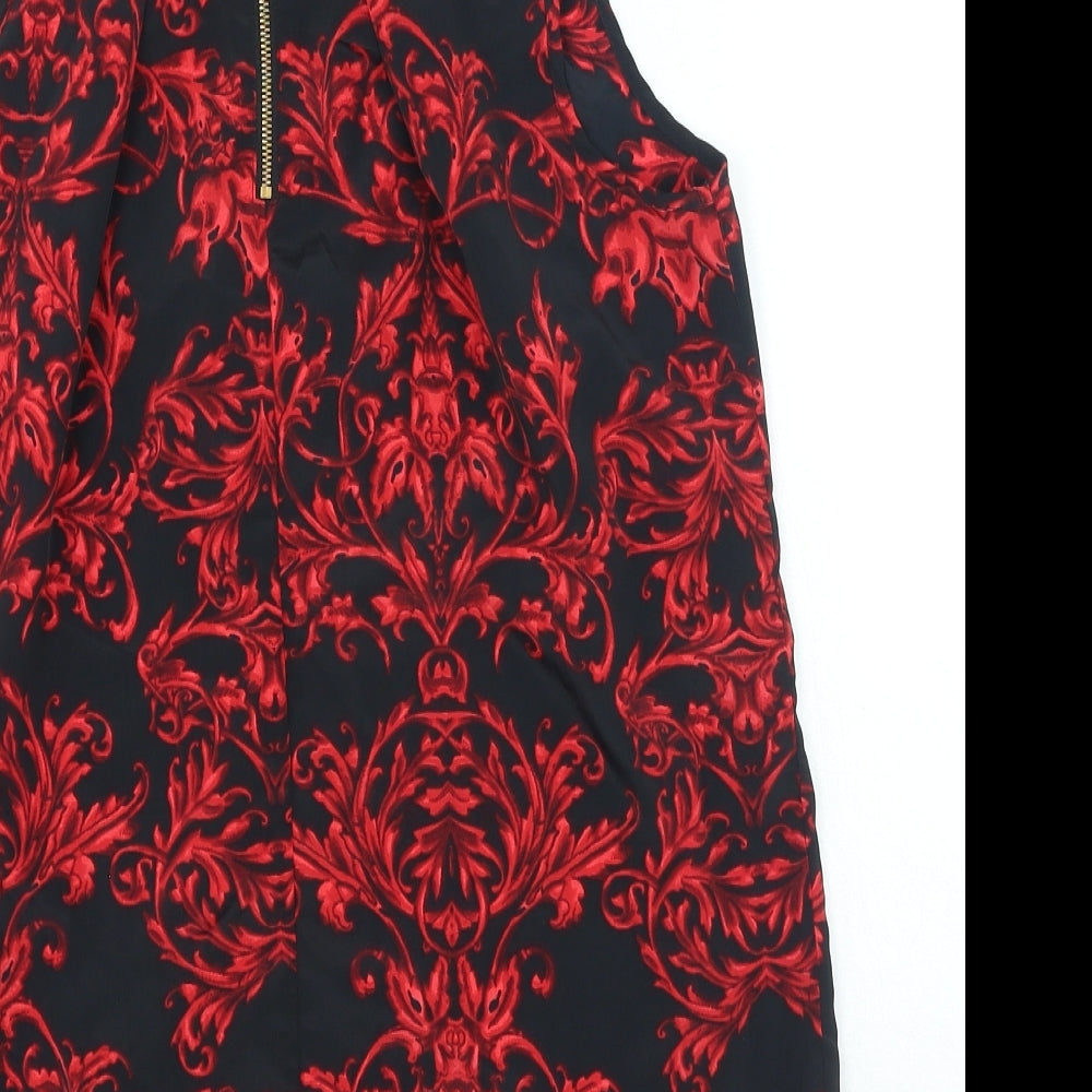 NEXT Womens Red Geometric Polyester Basic Blouse Size 12 High Neck