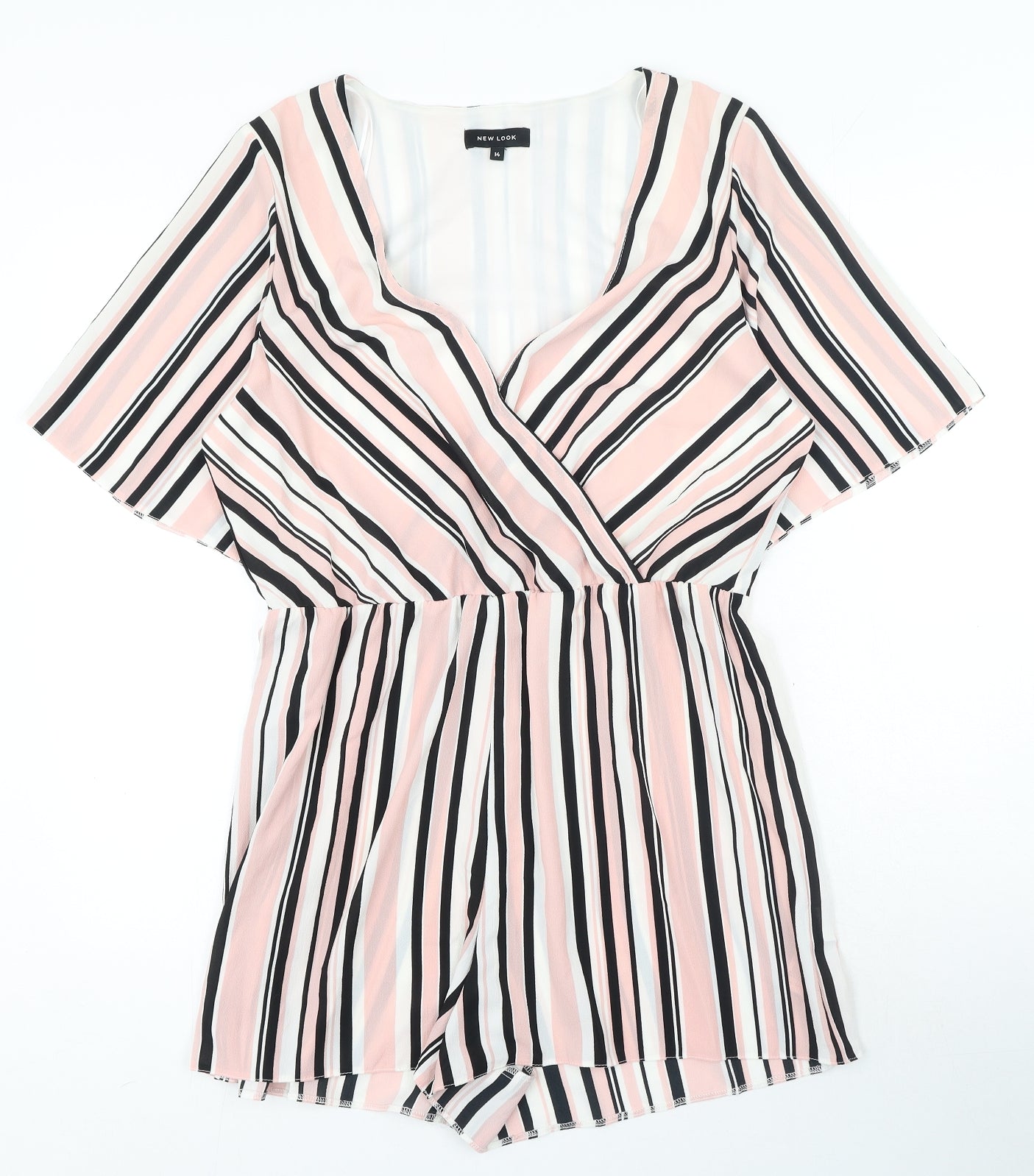 New Look Womens Multicoloured Striped Polyester Playsuit One-Piece Size 14 Snap