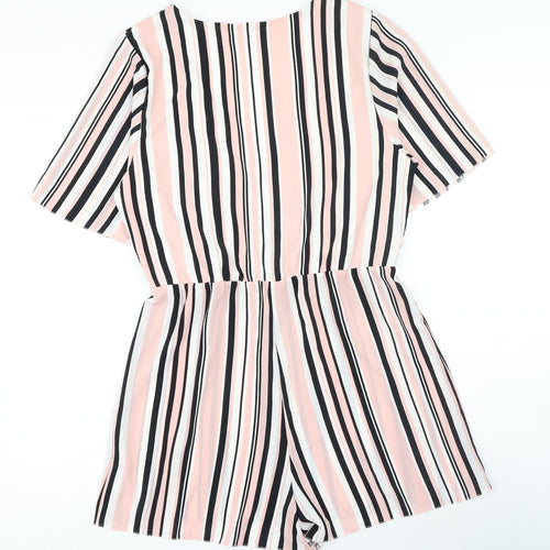 New Look Womens Multicoloured Striped Polyester Playsuit One-Piece Size 14 Snap