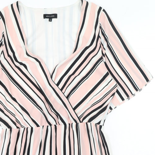 New Look Womens Multicoloured Striped Polyester Playsuit One-Piece Size 14 Snap