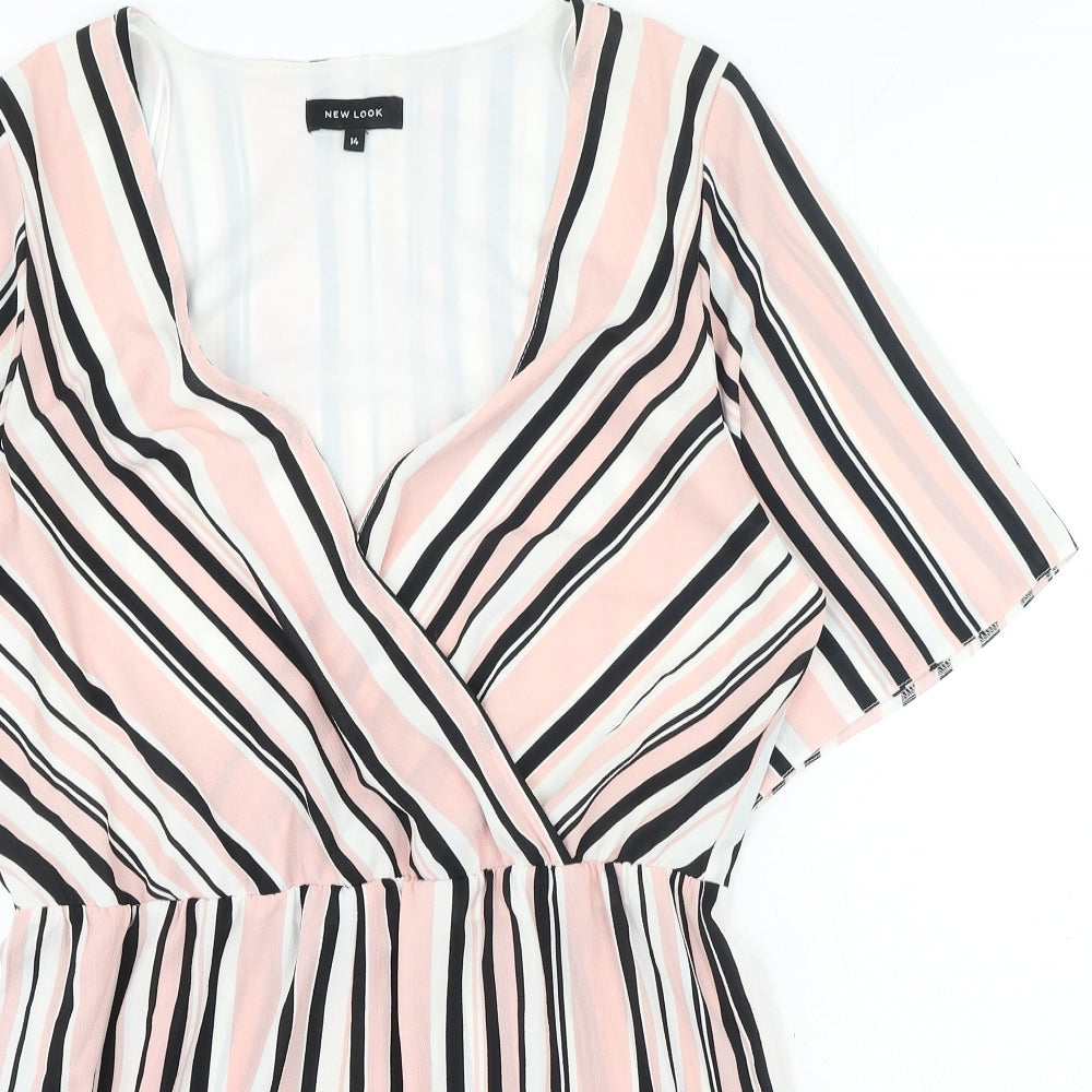 New Look Womens Multicoloured Striped Polyester Playsuit One-Piece Size 14 Snap