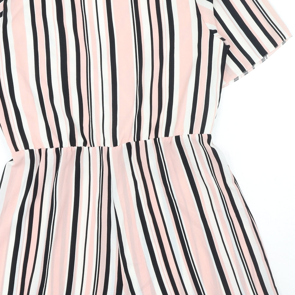 New Look Womens Multicoloured Striped Polyester Playsuit One-Piece Size 14 Snap