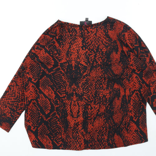 Simon Jeffrey Womens Red Animal Print Polyester Basic T-Shirt Size 12 Round Neck - Snake Skin Print
