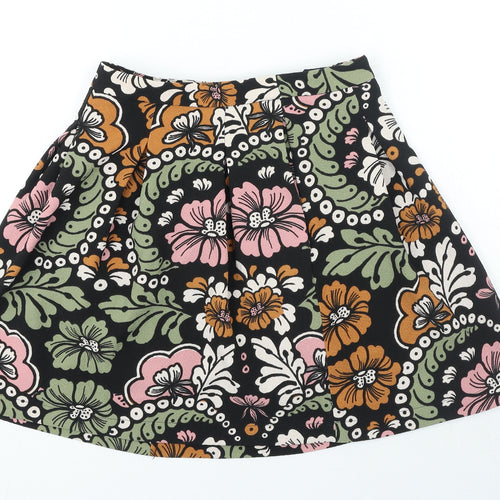 H&M Womens Black Floral Polyester A-Line Skirt Size 6 Zip