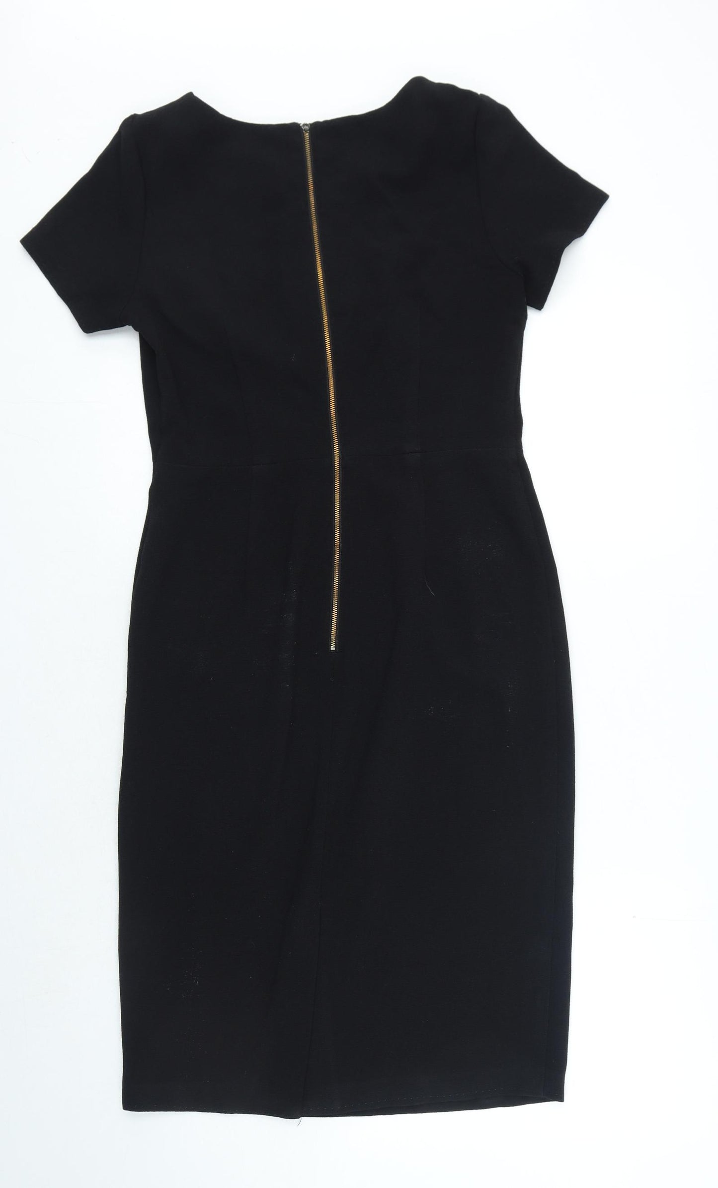 NEXT Womens Black Polyester Pencil Dress Size 10 Boat Neck Zip