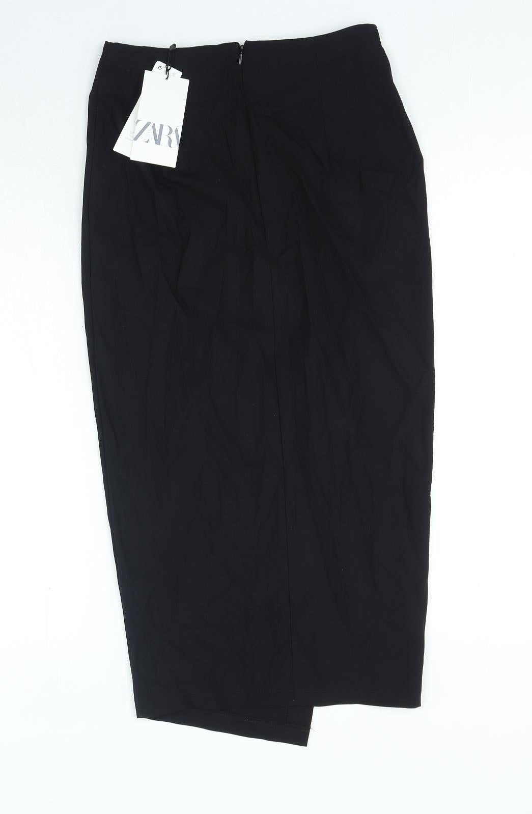 Zara Womens Black Polyester Straight & Pencil Skirt Size XS Zip