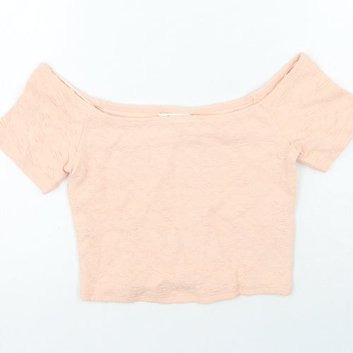 Miss Selfridge Womens Pink Geometric Cotton Cropped T-Shirt Size 10 Off the Shoulder