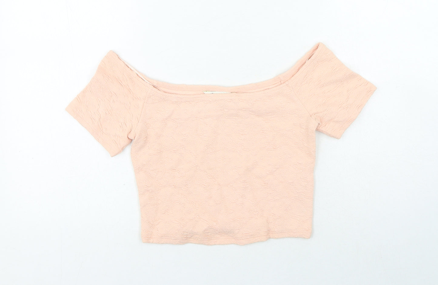 Miss Selfridge Womens Pink Geometric Cotton Cropped T-Shirt Size 10 Off the Shoulder
