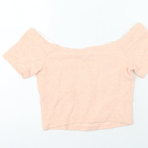 Miss Selfridge Womens Pink Geometric Cotton Cropped T-Shirt Size 10 Off the Shoulder